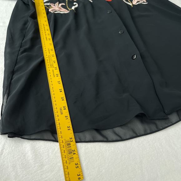 Natori Saks Tunic Top Women S Black Sheer Floral Embroidered Button Up READ - Picture 10 of 10